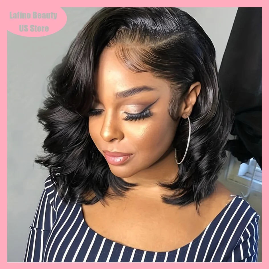 10 Inch Short Human Hair Wigs Bob Loose Body Wave Black Wig
