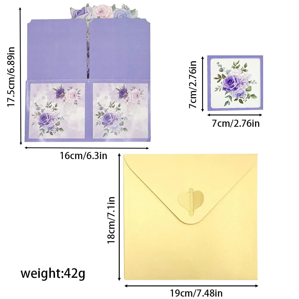 1pc Flower Pop Up Box Card,for Thinking of You, Get Well Soon,Birthday,Happy Mother`s Day,Best Mom Ever, Thank You, Thanksgiving