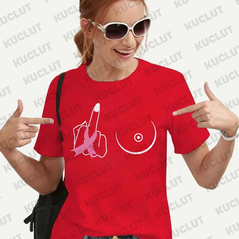 Middle Finger Breast Cancer Shirt for Women Clothing Warrior Shirt Motivational T-shirts Short Sleeve Tee Shirt Women's Clothes