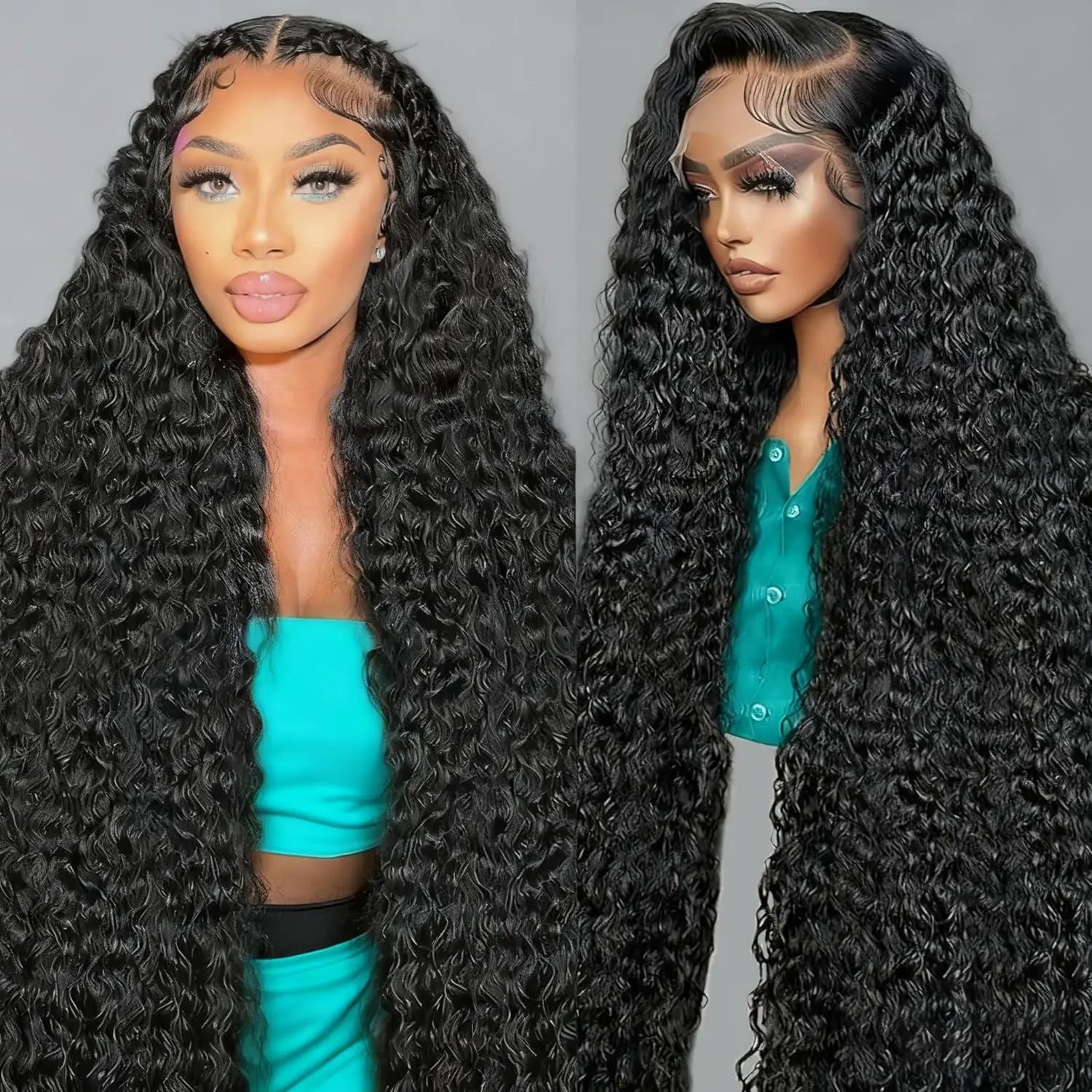 Nexora Curly Wig 1b Black Water Wave 360 human hair full lace Deep Wave Invisible Strap Glueless Lace Wigs