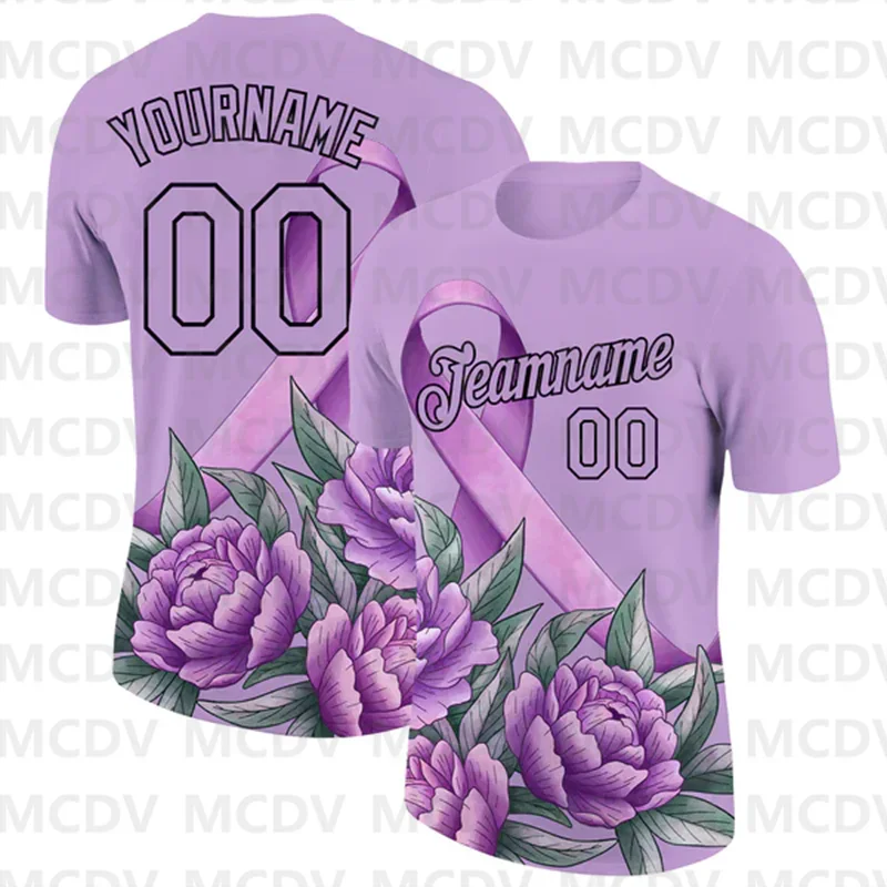 Custom Light Blue White 3D Pink Ribbon Breast Cancer Performance T-Shirt