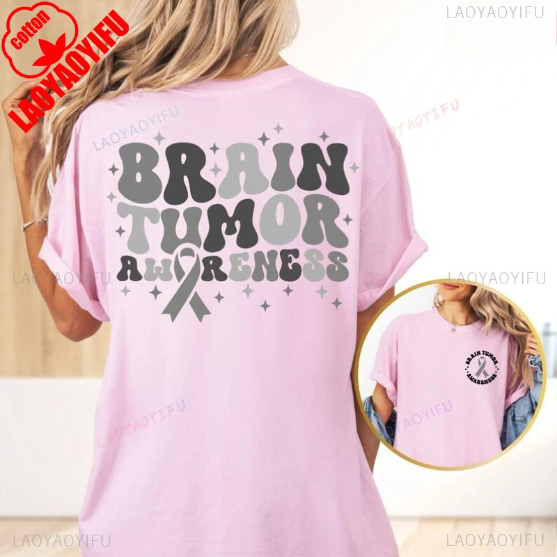 Brain Tumor Awareness Cotton T-Shirt Gray Ribbon Shirt Brain Cancer Shirt Cancer Warrior Shirt Tumor Gifts Cancer Fighter Tees