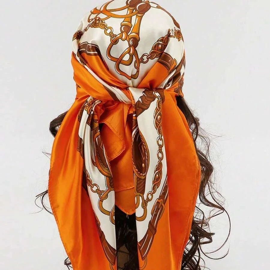 Satin Square Scarf Women  Elegant 2025 Print Silk Neckerchief Shawl Wraps Headband Handle Hair Accessories Bandana