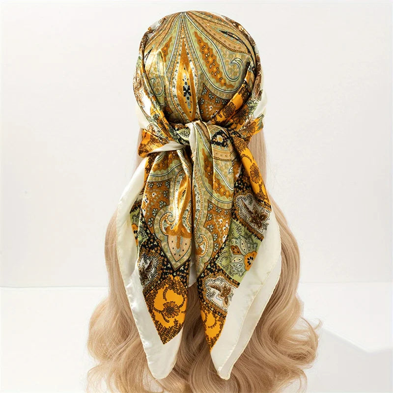Satin Square Scarf Women  Elegant 2025 Print Silk Neckerchief Shawl Wraps Headband Handle Hair Accessories Bandana