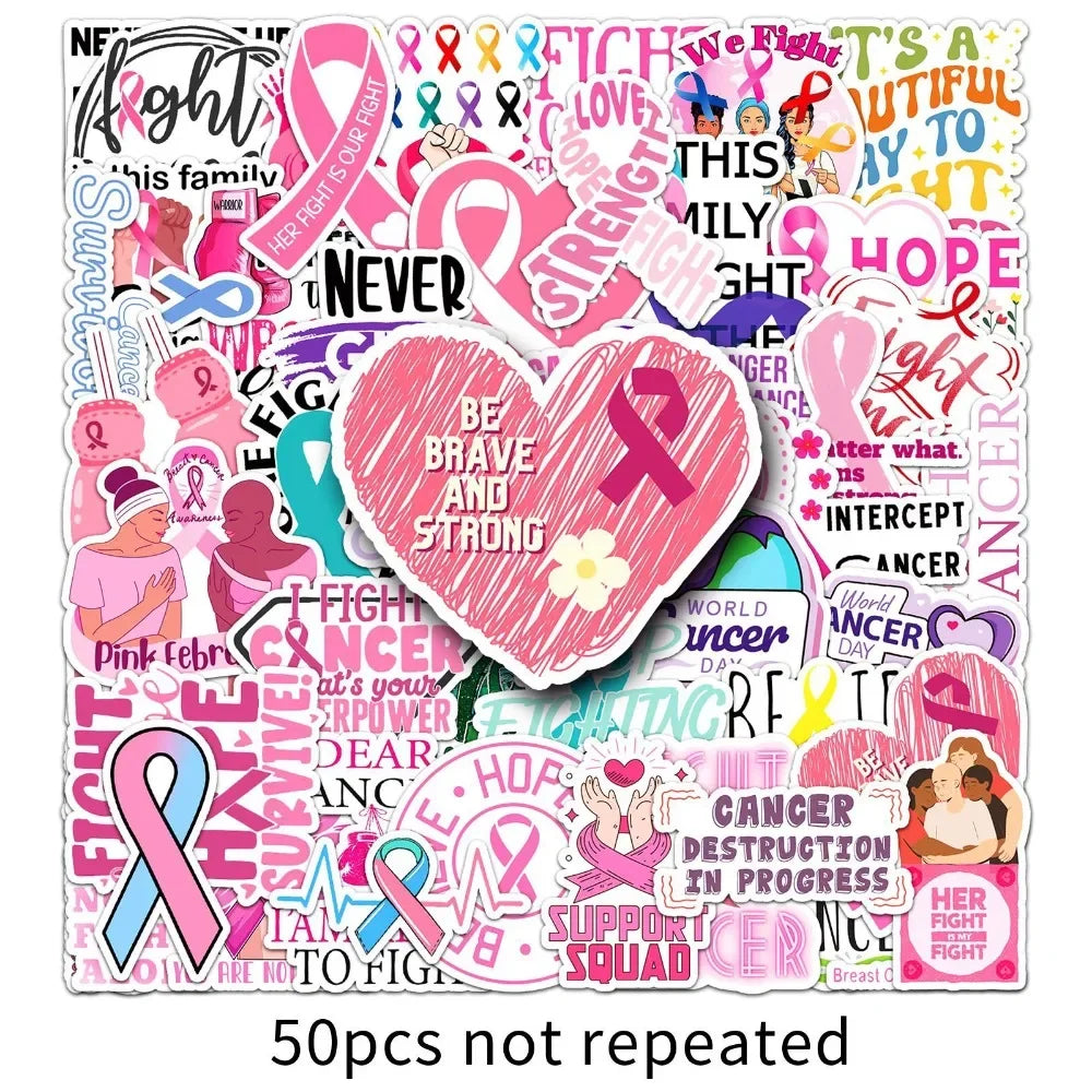 Assorted Breast Cancer Awareness Sticker DIY Phone Case Suitcase Notebook Women Power Pink Ribbon Stickers Kids Toy Wholesale