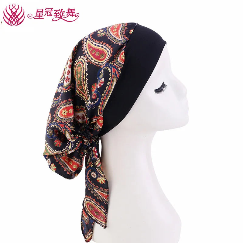Elastic Wide-Band Boho Print Head Scarf, Sleep Cap & Hair Wrap for Women
