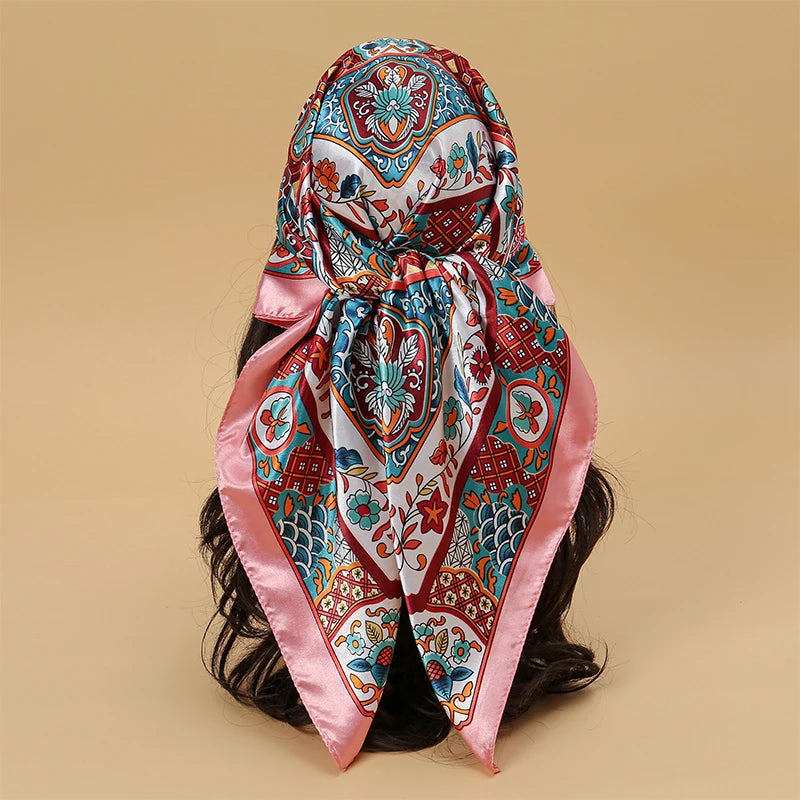 Satin Square Scarf Women  Elegant 2025 Print Silk Neckerchief Shawl Wraps Headband Handle Hair Accessories Bandana