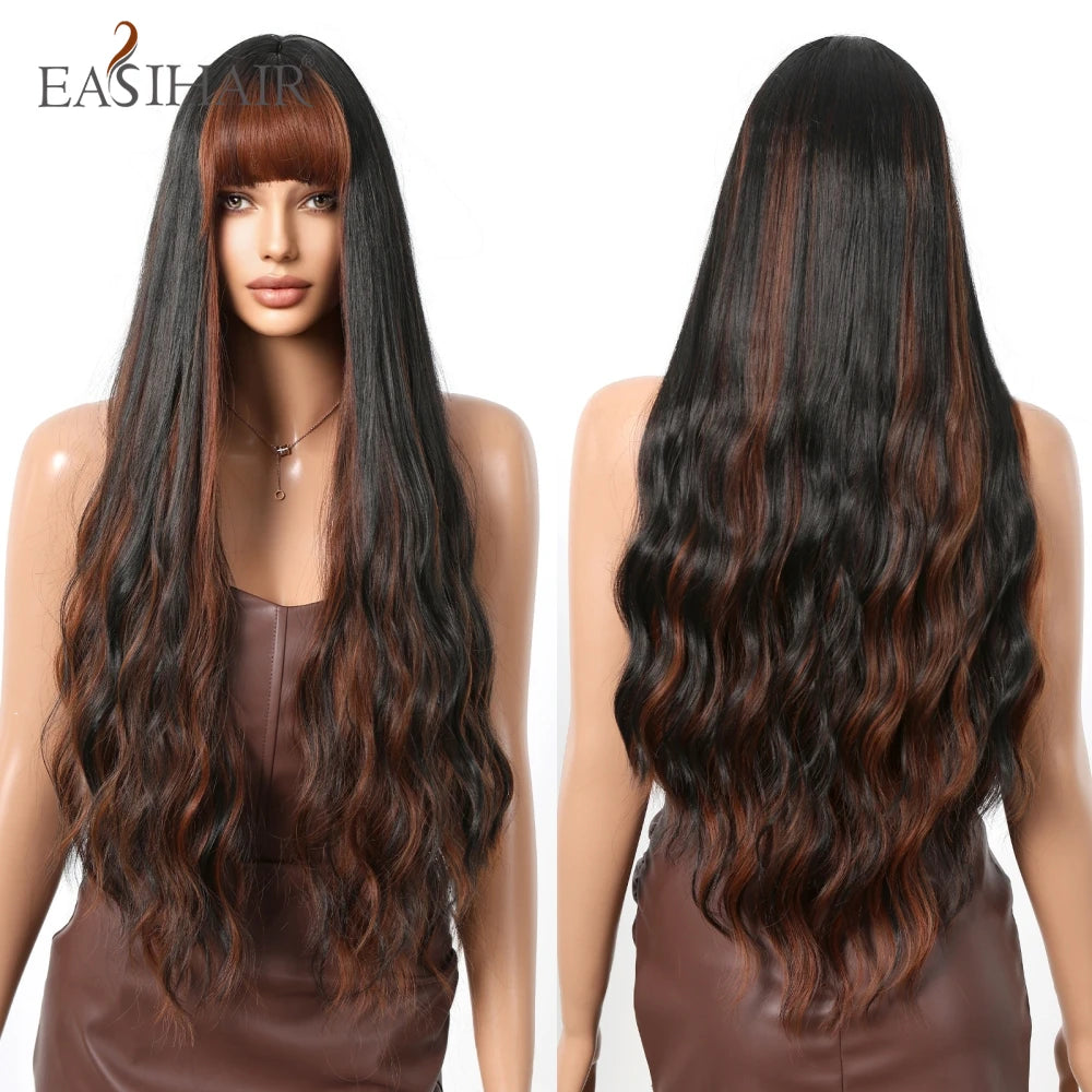 EASIHAIR Sandy Blonde Golden Wavy Synthetic Wigs with Long Hair Wigs for Women Natural Heat Resistant