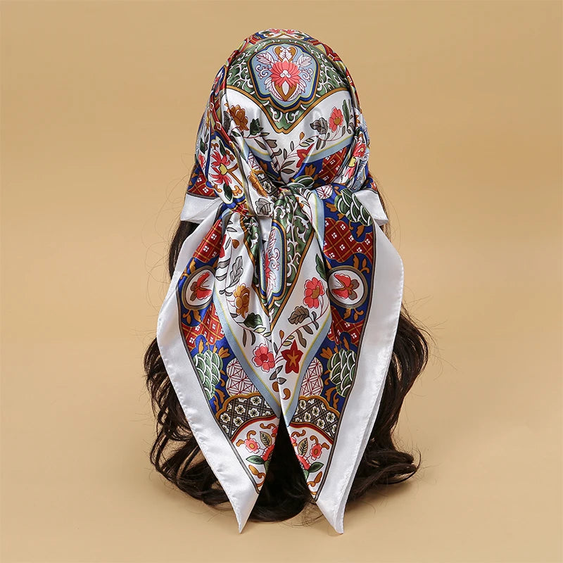 Satin Square Scarf Women  Elegant 2025 Print Silk Neckerchief Shawl Wraps Headband Handle Hair Accessories Bandana