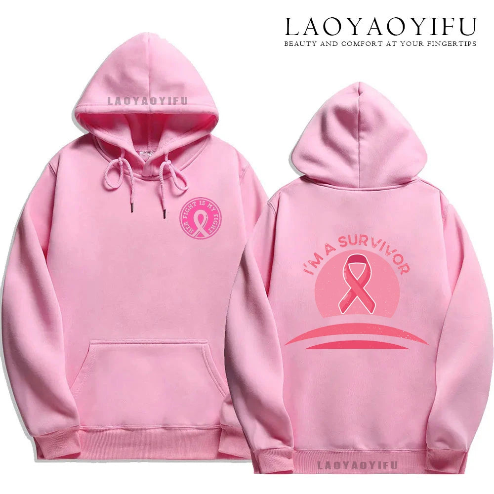 Pink Ribbon Breast Cancer Awareness Hoodie Unisex Cancer Survivor Support Thermal Lined Streetwear Anime Hoodie Autumn Tops