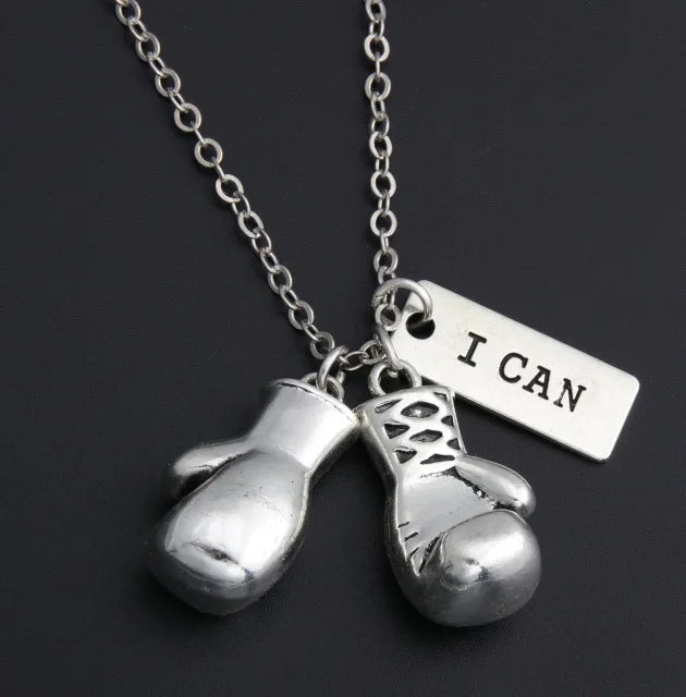 Boxing Glove Necklace "I Can" Exercise and Fitness Faith Power Women Jewelry Accessories Pendant Friend Family Gifts Fashion