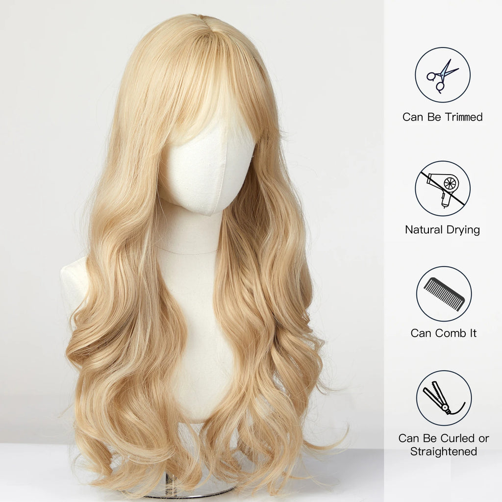 EASIHAIR Sandy Blonde Golden Wavy Synthetic Wigs with Long Hair Wigs for Women Natural Heat Resistant