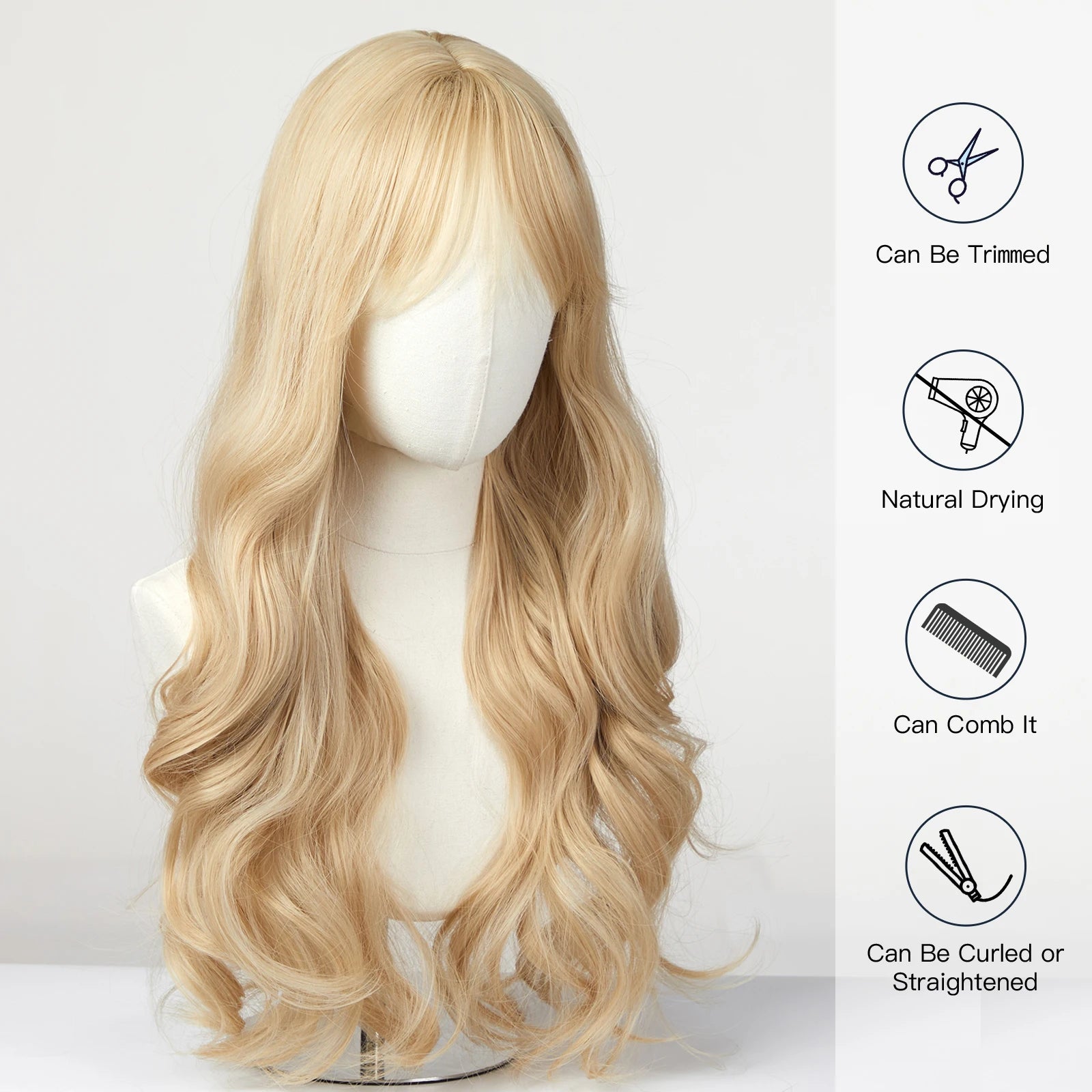 EASIHAIR Sandy Blonde Golden Wavy Synthetic Wigs with Long Hair Wigs for Women Natural Heat Resistant