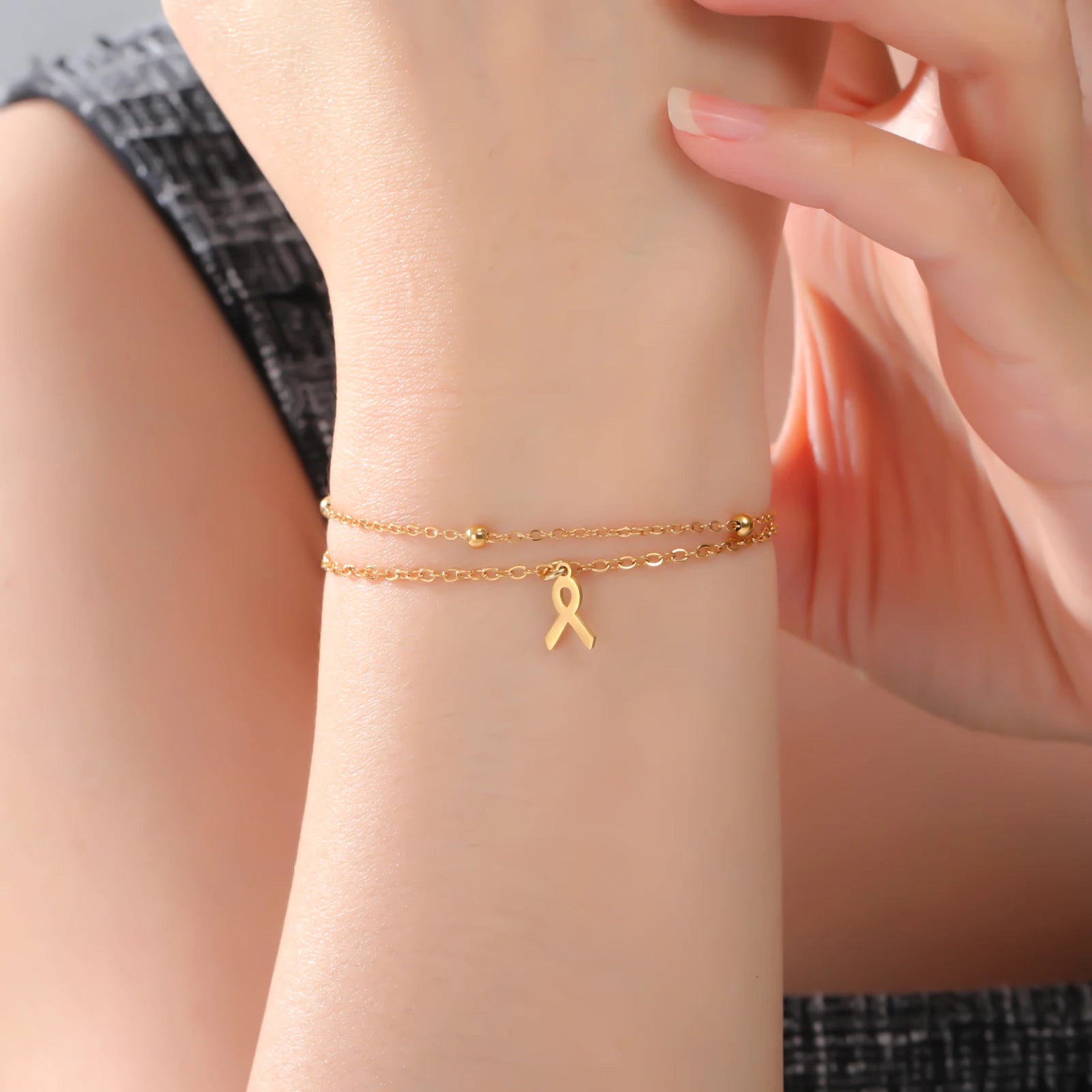 Women Breast Cancer Awareness Bracelets Stainless Steel Hand Chains Adjustable Chain Safety Blessing Lucky Jewelry Gift