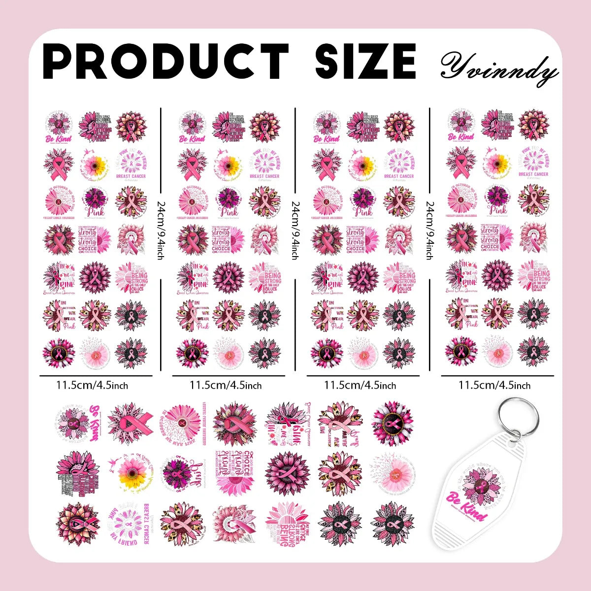 105 PCS/SETCaring For Breast Cancer UV DTF DIY Transfer Sticker  Can Be Decorated On Keychains, Cups Only The Transfer Sticker