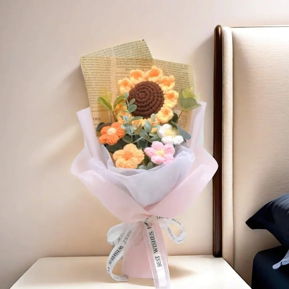 Handmade Eternal Flower Sunflower Daisy Bouquet Artificial Flower Crochet Bouquet Anniversary Mothers Day Valentine's Day Gift