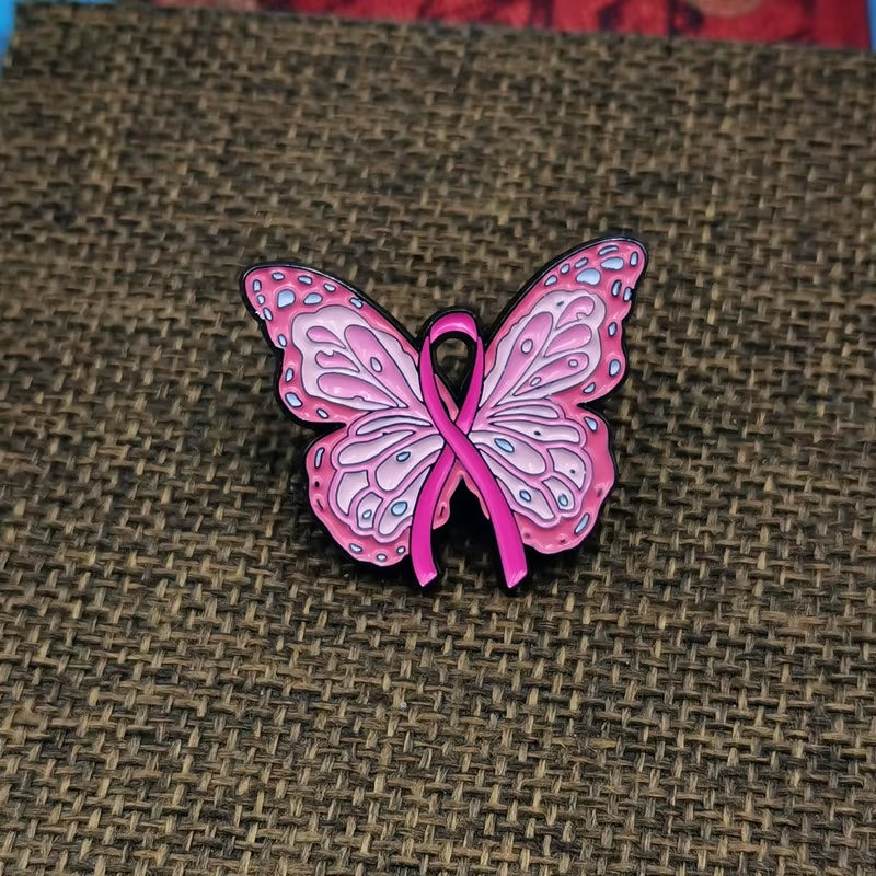 Pink Butterfly Ribbon Collection Breast Cancer Enamel Butterfly Brooches Pin Women Gift Statement Backpack Decorate Badge