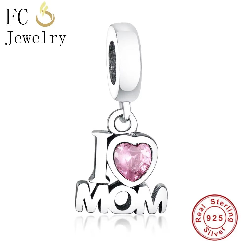 Jewelry Fit Original Brand Charms Bracelets 925 Sterling Silver Breasts Cancer Hope Ribbon Heart Family Mom Bead Women DIY