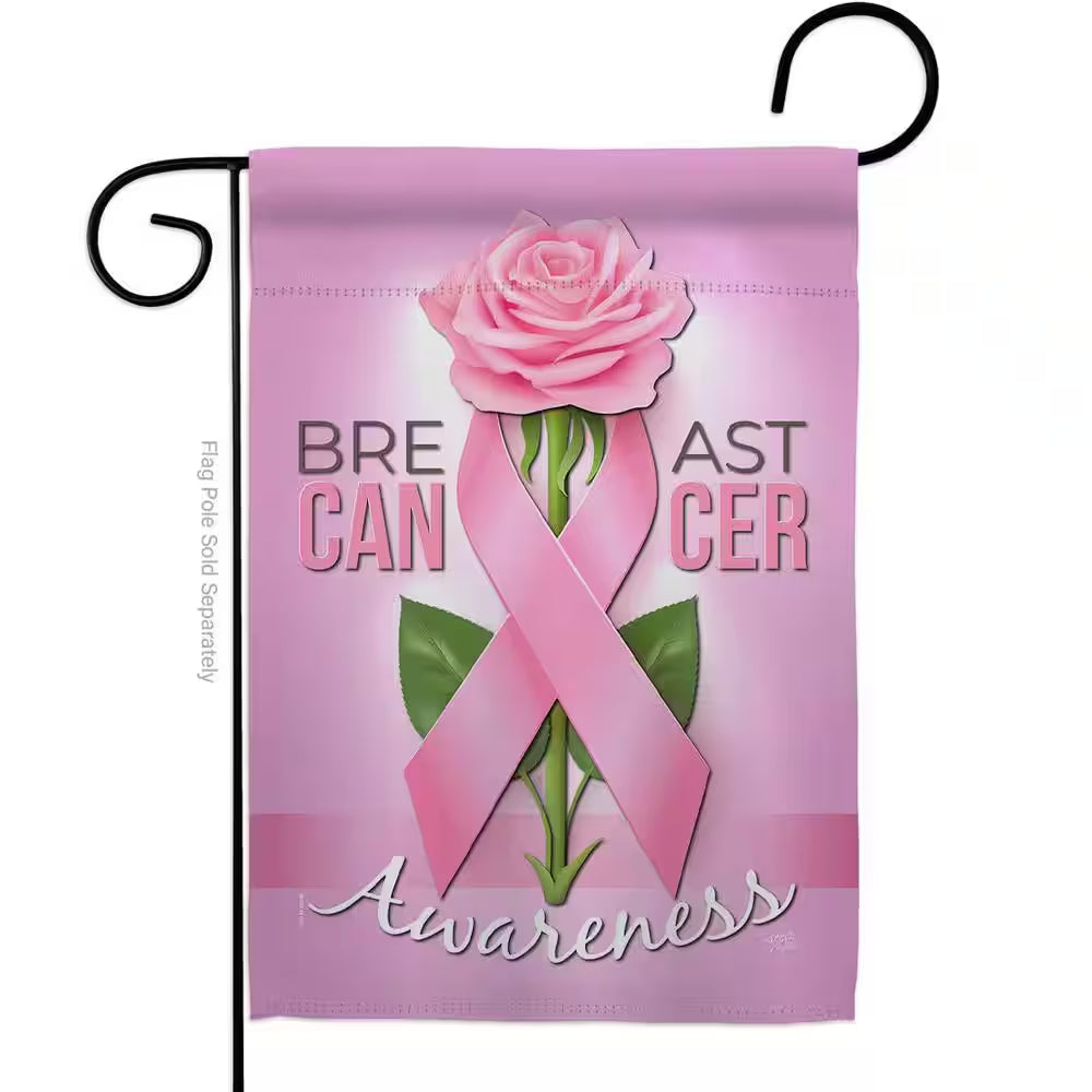 13 In. X 18.5 In. Breast Cancer Awareness Garden Flag 2-Sided Support Decorative Vertical Flags