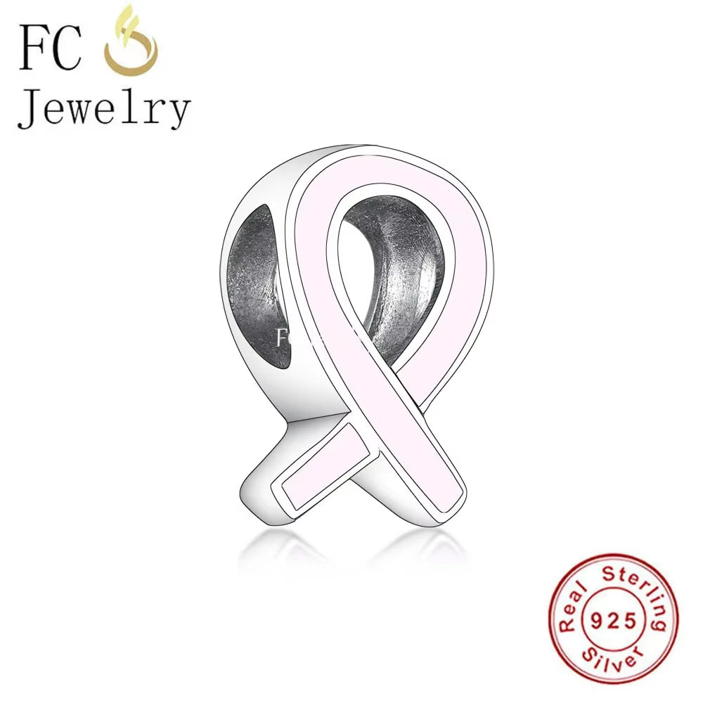 Jewelry Fit Original Brand Charms Bracelets 925 Sterling Silver Breasts Cancer Hope Ribbon Heart Family Mom Bead Women DIY