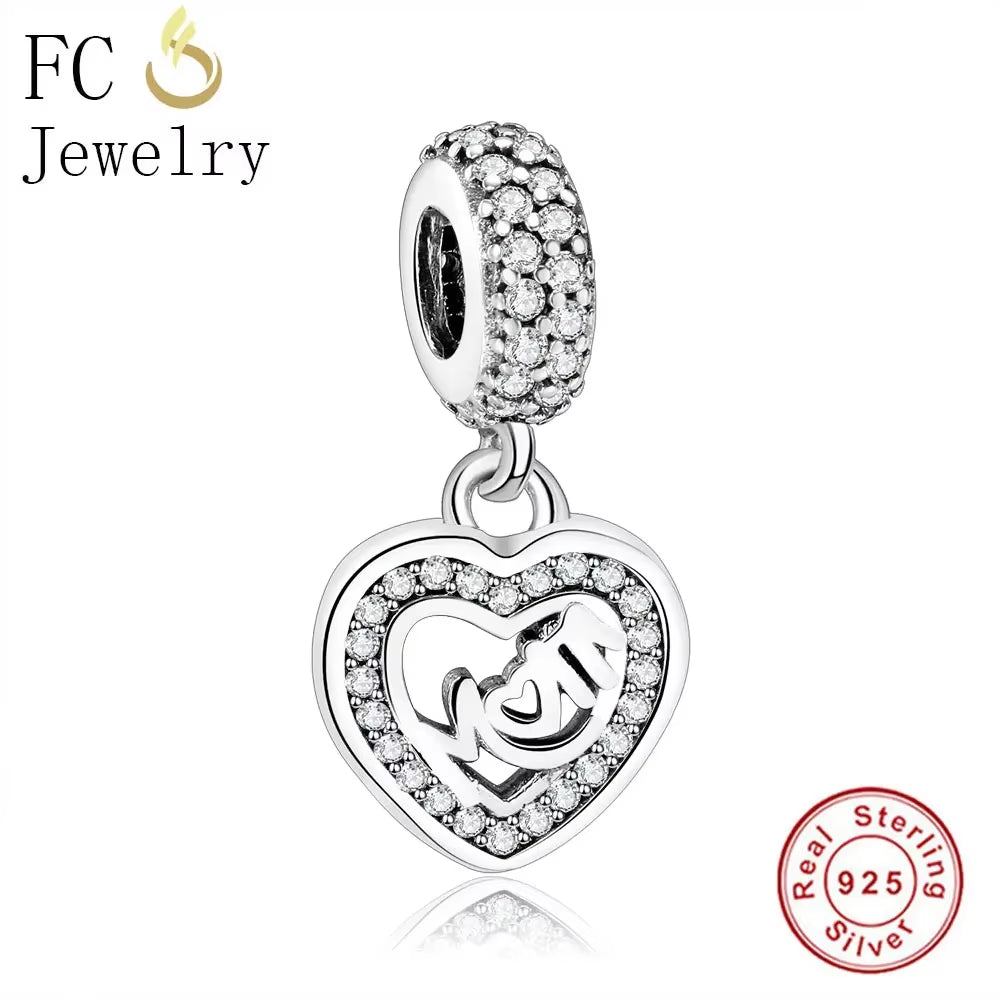 Jewelry Fit Original Brand Charms Bracelets 925 Sterling Silver Breasts Cancer Hope Ribbon Heart Family Mom Bead Women DIY