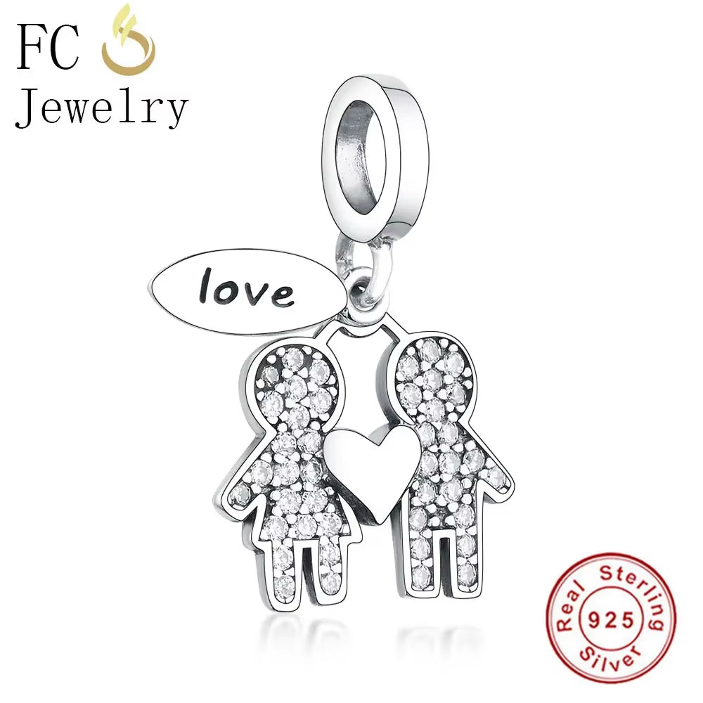 Jewelry Fit Original Brand Charms Bracelets 925 Sterling Silver Breasts Cancer Hope Ribbon Heart Family Mom Bead Women DIY