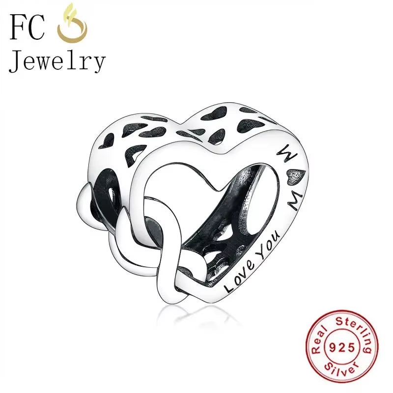 Jewelry Fit Original Brand Charms Bracelets 925 Sterling Silver Breasts Cancer Hope Ribbon Heart Family Mom Bead Women DIY