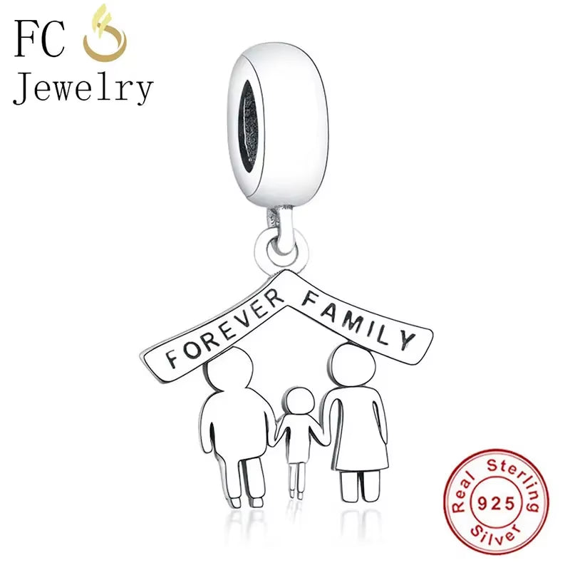 Jewelry Fit Original Brand Charms Bracelets 925 Sterling Silver Breasts Cancer Hope Ribbon Heart Family Mom Bead Women DIY