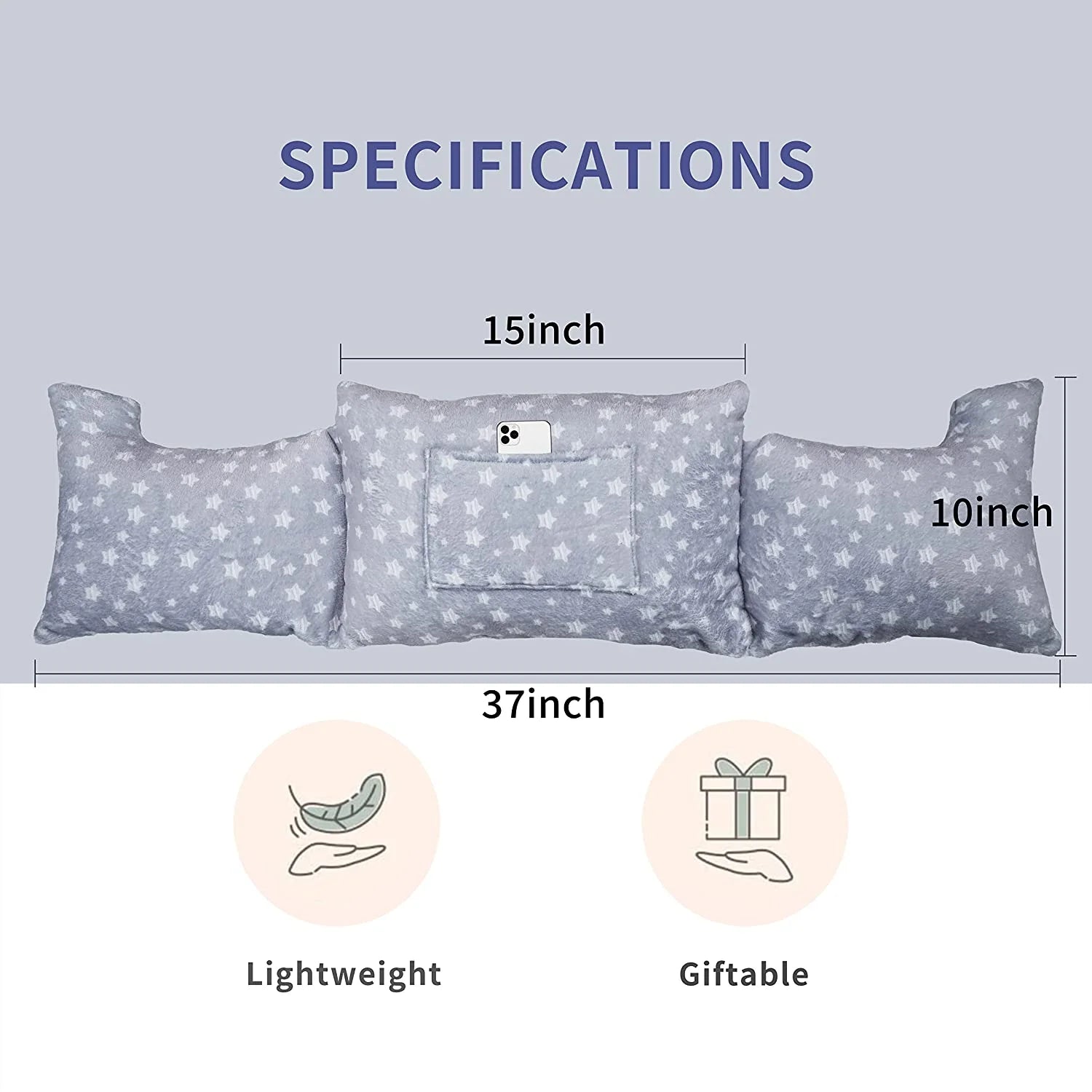 Mastectomy Pillow - Post Surgery Pillow for Breast Cancer, Recovery Breast Pillow for after Heart Surgery, Breast Reduction & Augmentation, Soft Lightweight Heart Pillow with Pockets, Grey Stars